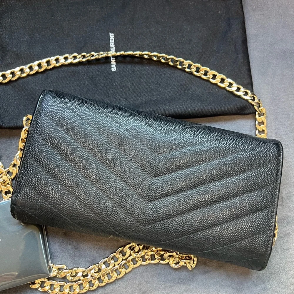 Reserved -Black YSL Cassandre Flap wallet on chain gold - Picture 9 of 16